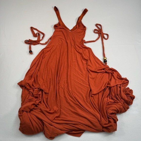 Tricia Fix Boho Flowy Sleeveless Maxi Dress Womens Size XS Belted Beads - Picture 3 of 9